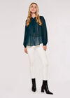 Layered V Neck  Blouse, Green, large