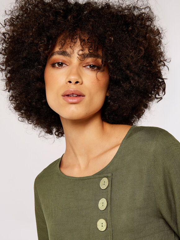 Triple Button Asymmetric Top, Khaki, large
