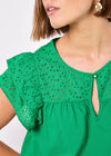 Broderie Yoke Cotton Top, Green, large