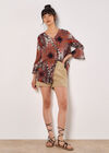Patchwork Scarf Print Blouse, Orange, large