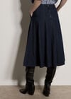 Denim Flare Midi Skirt, Navy, large