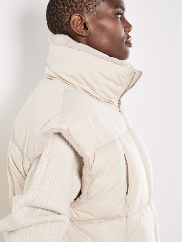 Reversible Oversized Puffer Gilet, Stone, large