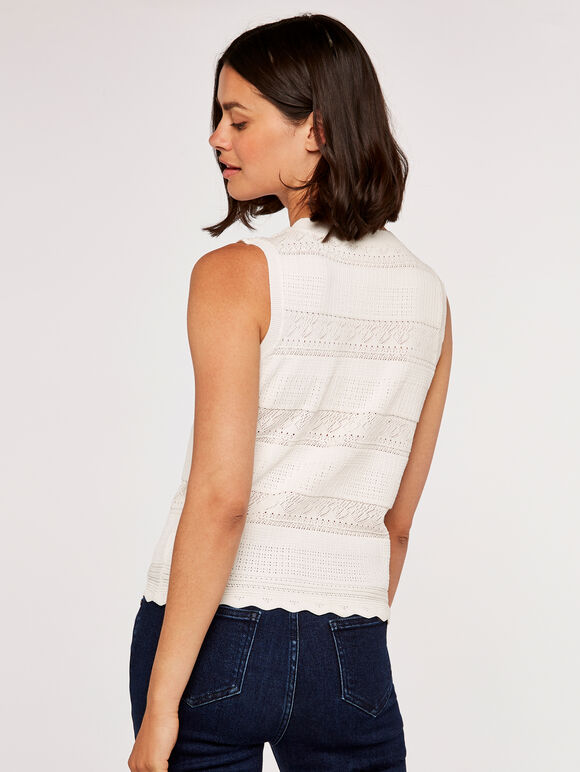 Lace Collar Knit Top, Cream, large