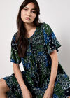 Patchwork Print Crinkle Mini Dress, Navy, large