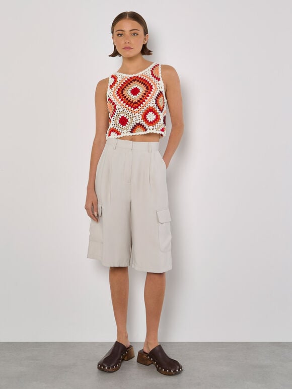 Diamond Crochet Crop Vest Top, Red, large