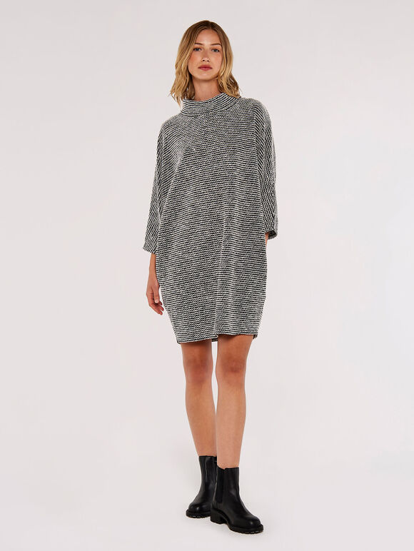 Boucle Jersey Cocoon Mini Dress, Black, large