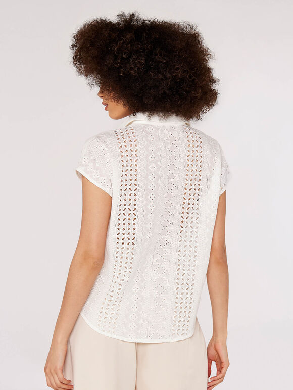 Broderie Short Sleeve Shirt, White, large