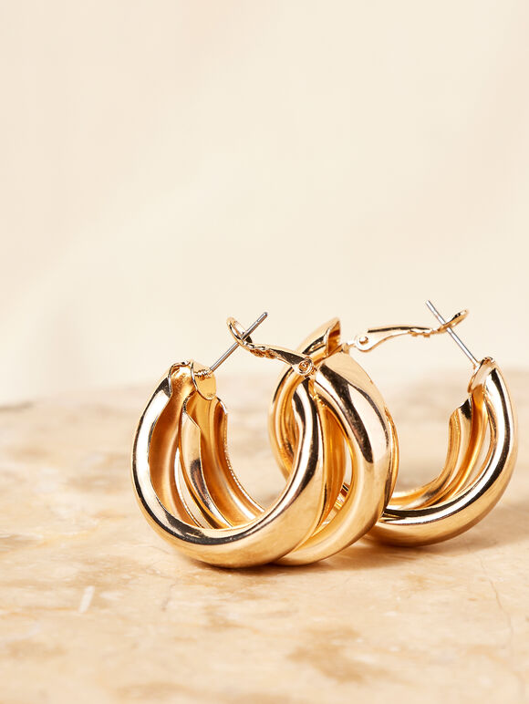 Double Hoop Gold Tone Earrings , Assorted, large