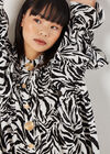 Zebra Oversized Tiered Mini Dress, Black, large