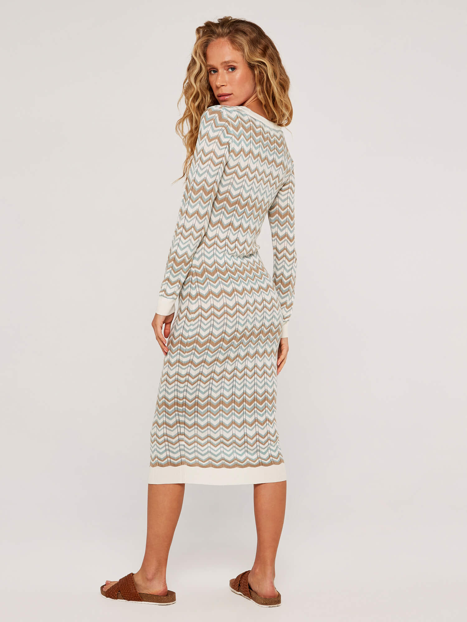 Chevron Knit Cardigan Dress Apricot Clothing