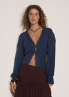 Ribbed Knit Hammered Button Cardigan, Teal, large