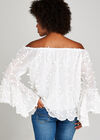 Floral Vine Embroidered Bardot Top, Cream, large