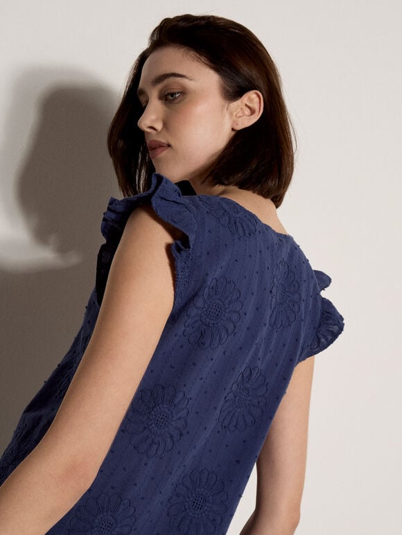 Daisy Embroidered Blouse, Purple, large