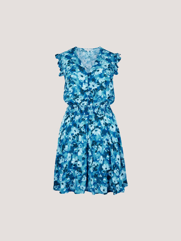 Floral Chiffon Mini Dress, Blue, large