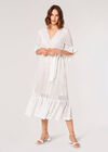 Lace Ruffle Wrap Midi Dress, Cream, large