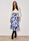 Abstract Print Slub Midi Skirt, Navy, large
