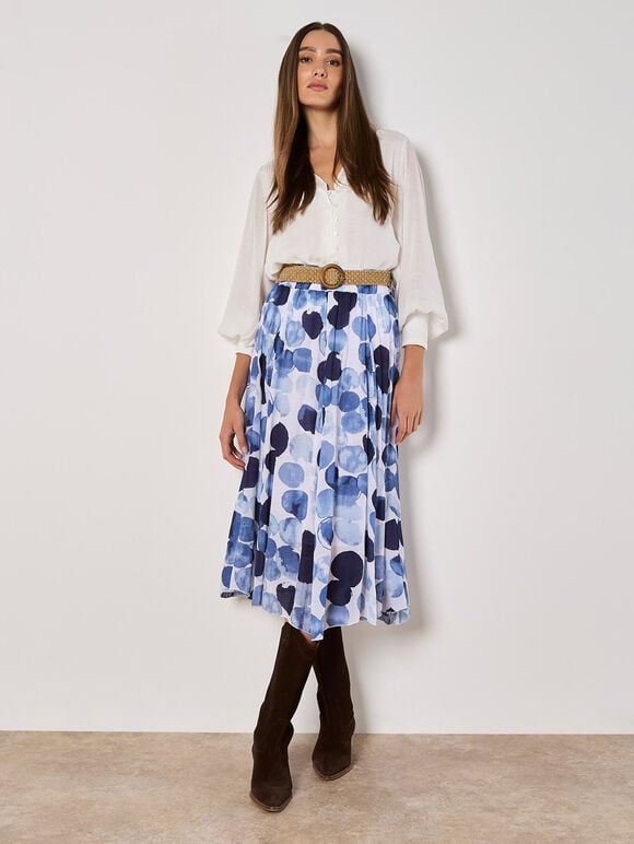 Abstract Print Slub Midi Skirt, Navy, large