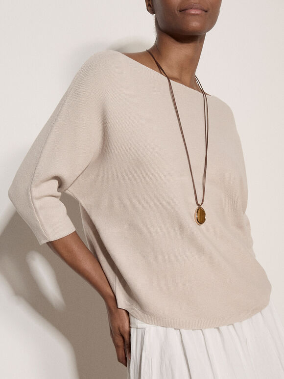 Stretch Knit Batwing Top, Stone, large