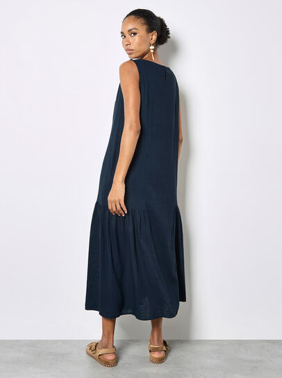 Pleat Detail Trapeze Midi Dress