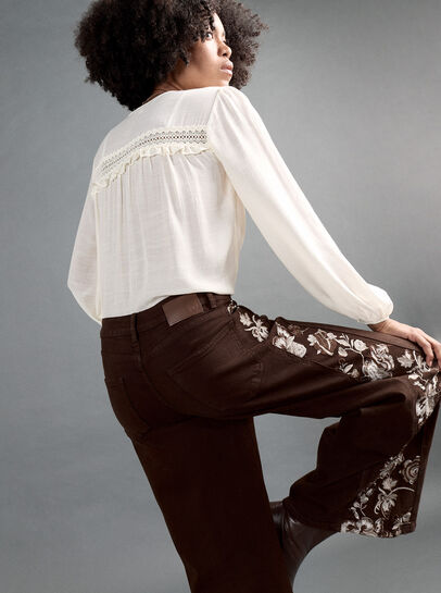 Floral Embroidered Wide-Leg Jeans