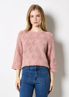 Textured Pointelle Batwing Jumper, Pink, large