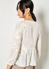 Embroidered Floral Chiffon Top, Cream, large