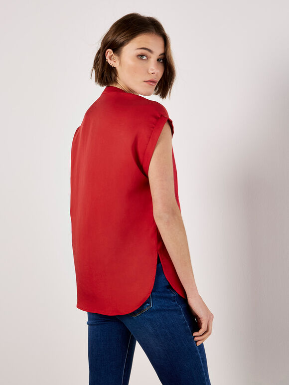 Zip Front Patch Pocket Top, Red, large