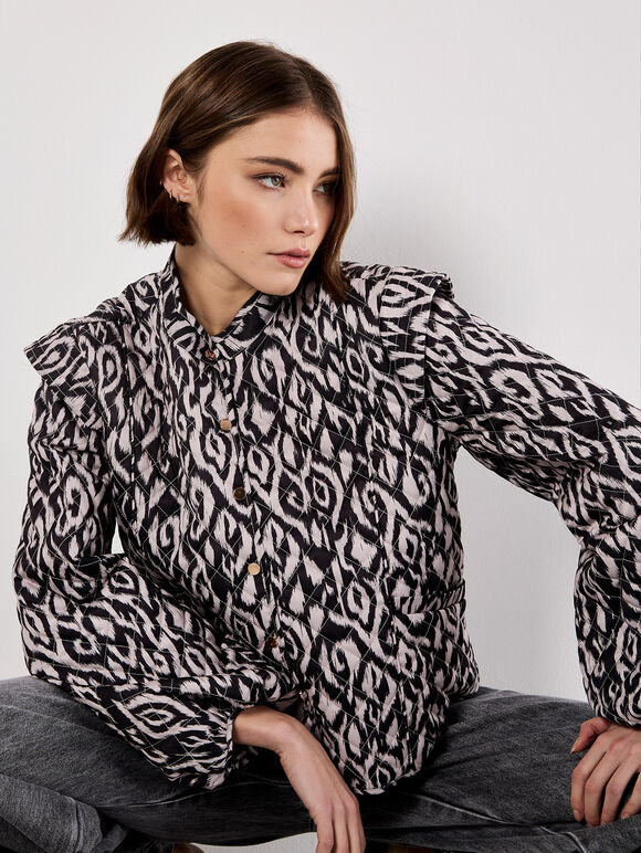 Textured Ikat Quilted Jacket, Black, large