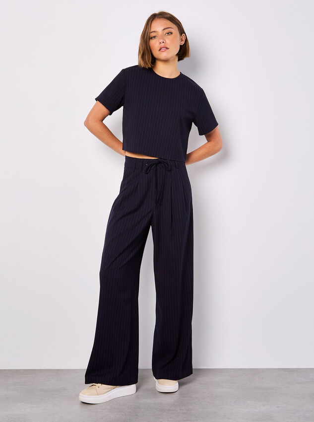 Pinstripe Cropped Top, Navy, large