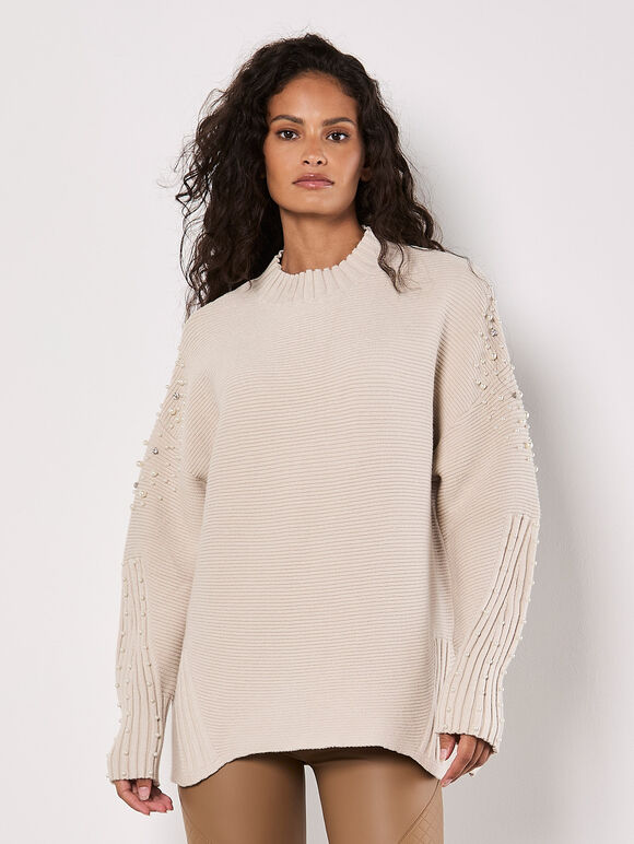 Pearl Gemstone Embellished Jumper, Stone, large