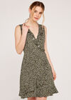 Ditsy Ruffle Wrap Dress, Khaki, large