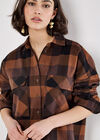 Oversized Check Shirt Mini Dress, Brown, large
