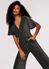 Metallic Sparkle Wide Leg Jumpsuit, Light Grey / Silver, large