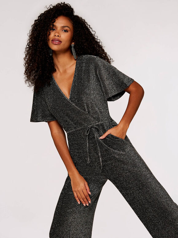 Sparkle Angel Sleeve Jumpsuit, Light Grey / Silver, large