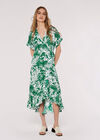 Leaf Print Midi Dress, Green, large