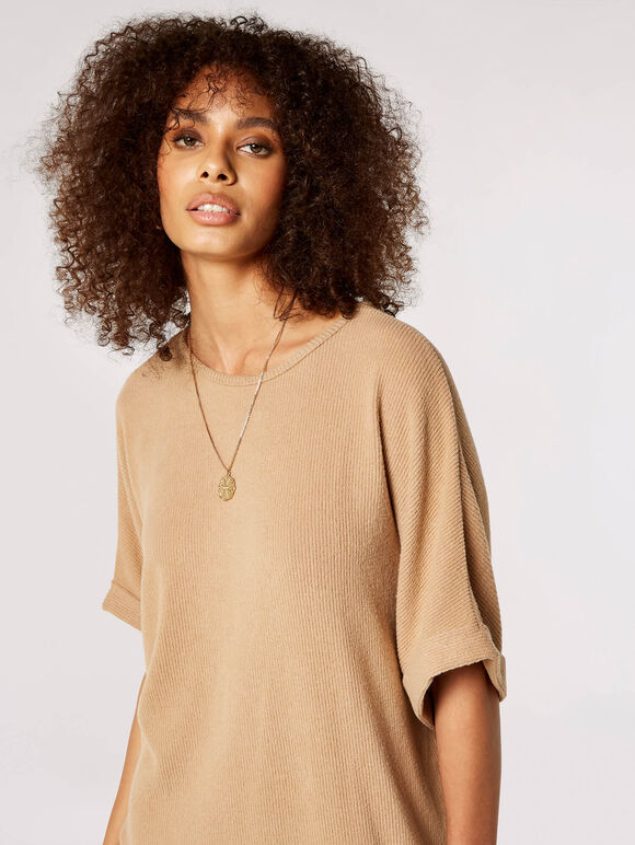 Soft Touch Batwing Mini Dress , Stone, large