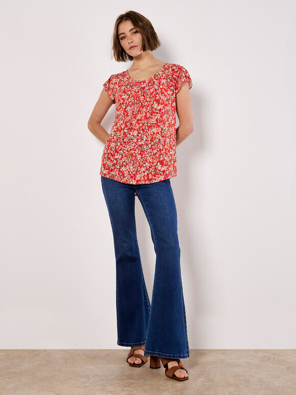 Garden Floral Top, Red, large