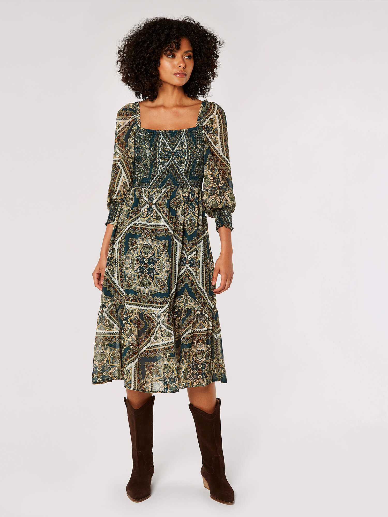 Scarf print midi dress top