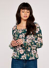 Ruffle & Smock Soft Floral Top, Green, large