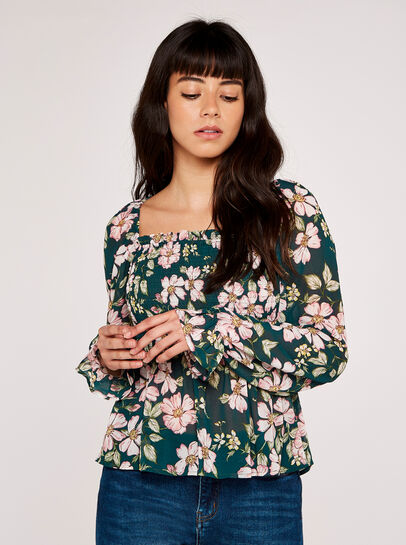 Ruffle & Smock Soft Floral Top