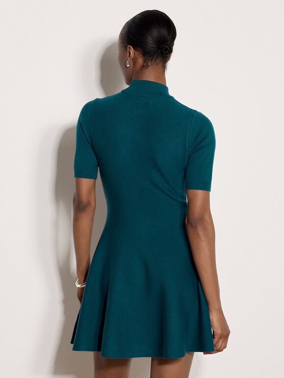 Fit And Flare Ribbed Knit Mini Dress, Teal, large