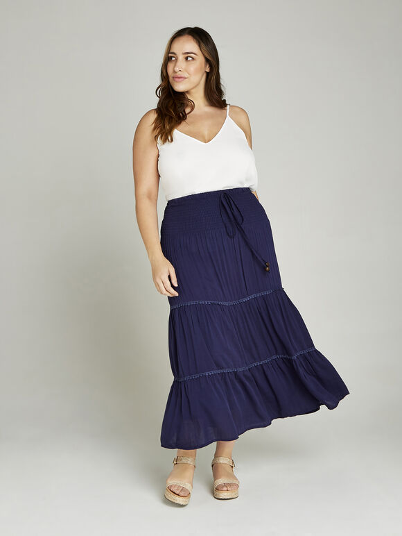 Pom Pom Trim 2in1 Dress +, Navy, large