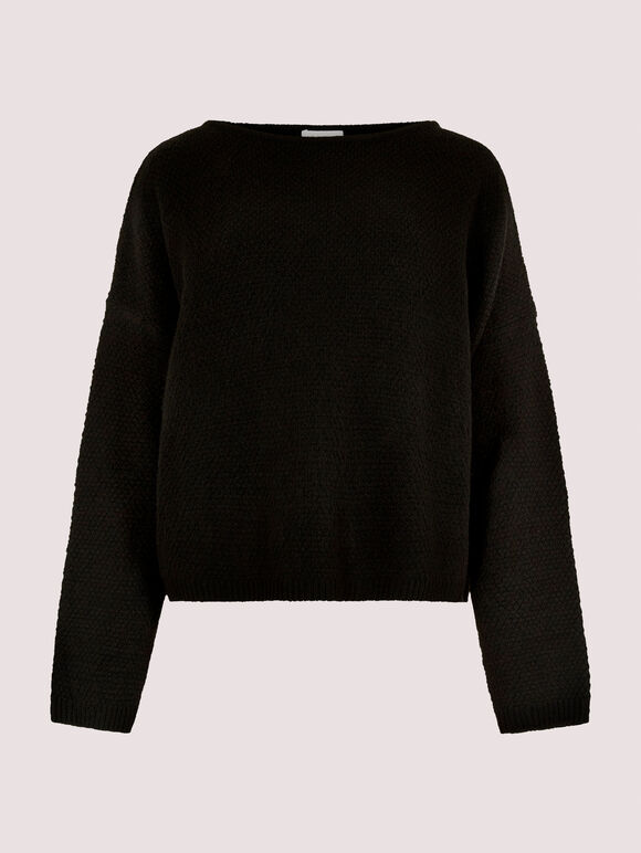 Oversized Batwing Boucle Jumper, Black, large
