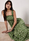 Orchid Print Smocked Midi Dress, Green, large