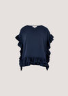 Ruffle Trim Woven Top, Navy, large