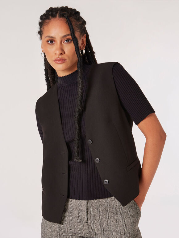 Ribbed Knit Top, Black, large