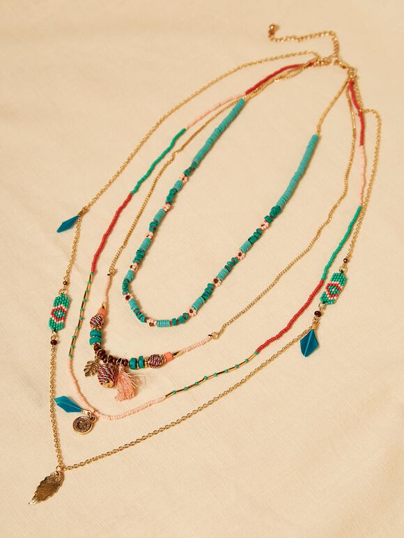 Turq feathered necklace, Assorted, large