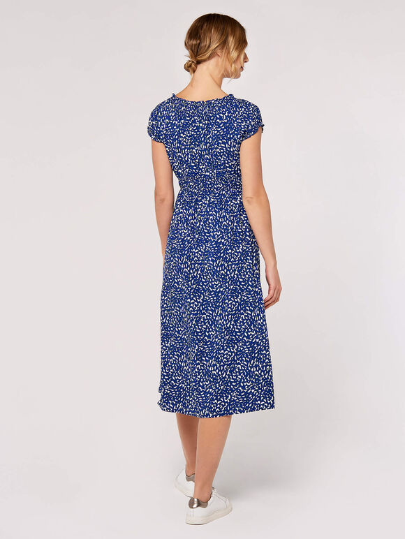 Brush Spot Milkmaid Midi Dress, Blue, large