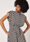 Geo Print Shirt Midi Dress, Black, large