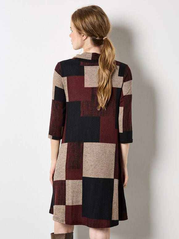 Colour Block Swing Mini Dress, Burgundy, large